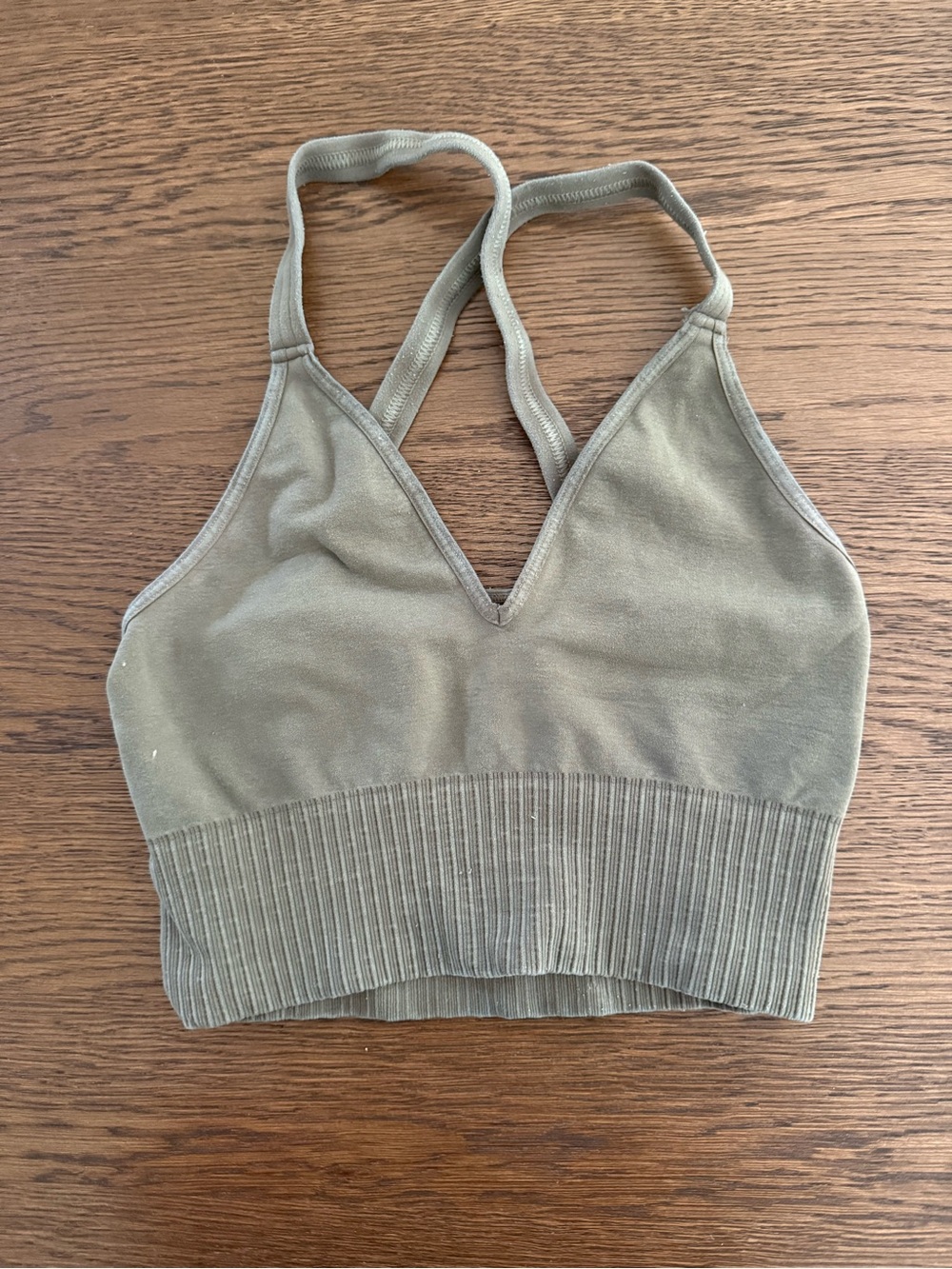 FP Movement by Free People Olive Green V-Neck Sports Bralette